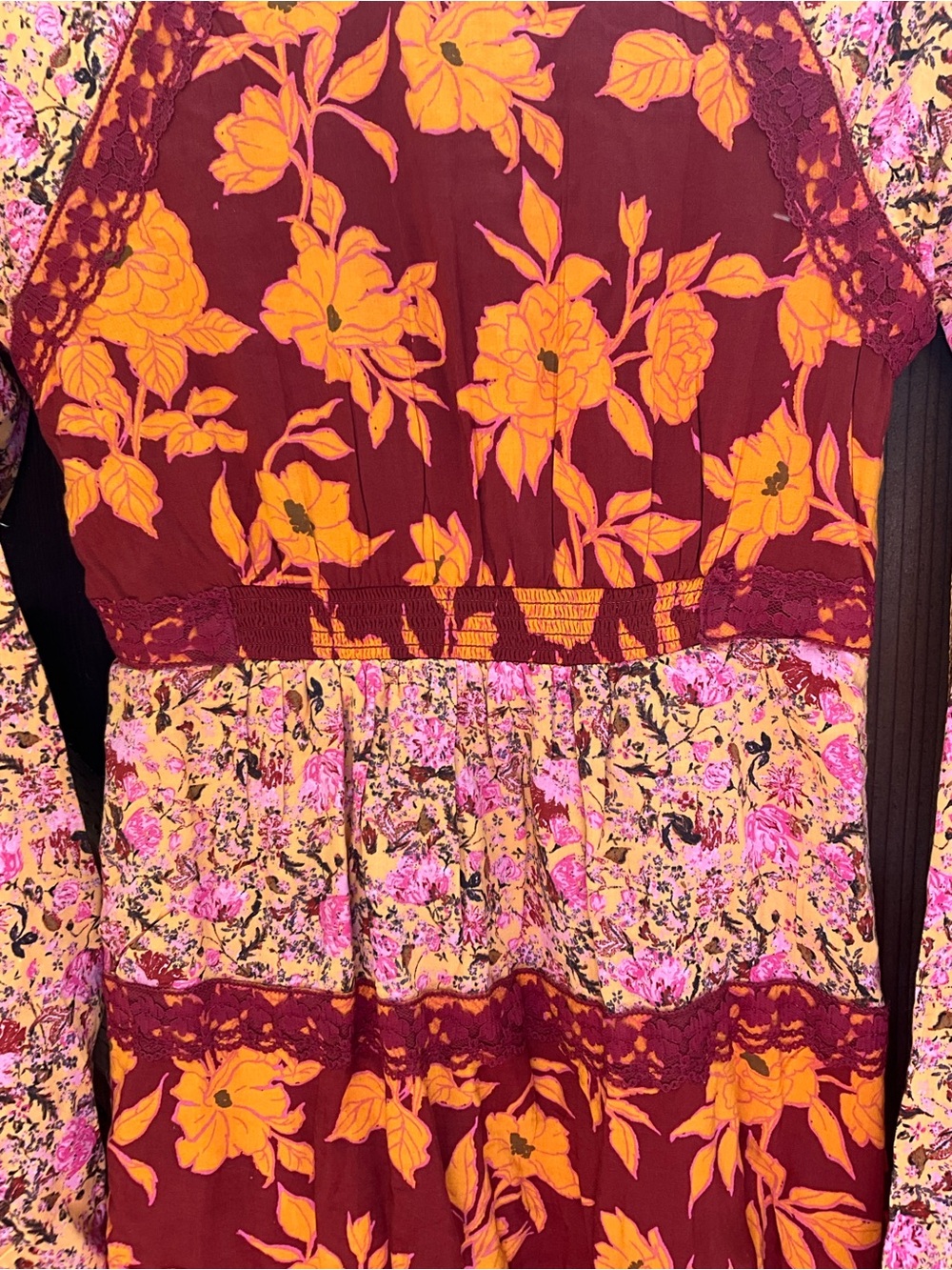 New Free People Floral Print Boho Maxi Dress lace trim XS $168 - Picture 7 of 8